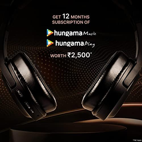 Hungama Hilife Buzz 101 Bluetooth Wireless Over Ear Headphones With 40 Hours Playback, With Mic, Passive Noise Cancellation, Black And Get 1 Year Free Subscription Of Hungama Play & Hungama Music