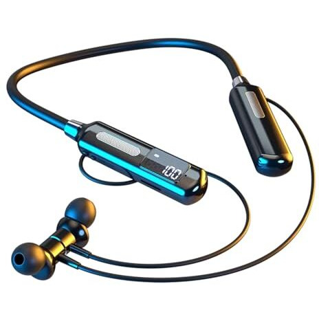 Ifast Digital Display Bluetooth 5.3 Wireless Neckband Earphone With Mic | Up To 100 Hours Music Playtime |Noise Cancellation, Voice Assistance, Dual Pairing, Plug-In Cards Mode [ Black, Chinese]