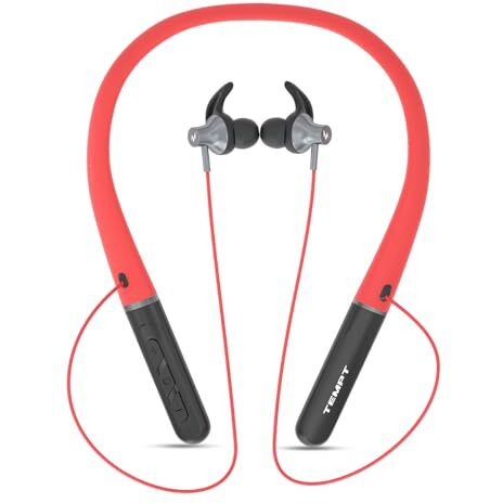 Tempt Spirit Bluetooth Neckband, Gaming Mode, Enhanced Bass With 14.2Mm Driver, Ipx4, Massive 30 Hours Playback, Voice Assistant, Bluetooth Wireless In-Ear Earphones With Mic (Spirit Red)