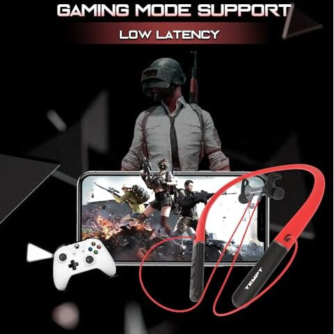 Tempt Spirit Bluetooth Neckband, Gaming Mode, Enhanced Bass With 14.2Mm Driver, Ipx4, Massive 30 Hours Playback, Voice Assistant, Bluetooth Wireless In-Ear Earphones With Mic (Spirit Red)