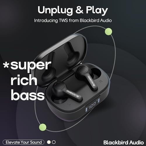 Blackbird Audio Wireless Bluetooth Earbuds | Tws Earphones With Enc Noise Cancellation | Smart Touch | Digital Power Display | Matte Black Design Sound