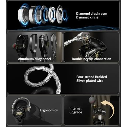 Nd Audio Zr Wired Iem Earphone - 10Mm Dynamic Driver In Ear Monitor Powerful Bass, Live-Stage Sound Effects, Hd Microphone, Noise Isolation, 2Pin 0.75Mm Connector, Silver Plated Detachable Cable