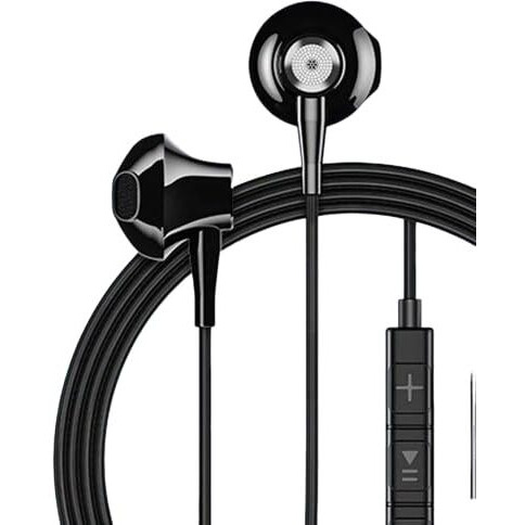 (Tessco Ch-238) Digital Stereo In-Ear Wired Metal Earphones Stereo Bass Noise Canceling Sport Headsets With Mic & Volume Control - Black
