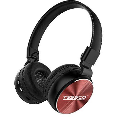 Tessco (Bh-390) Stereo Wireless Bluetooth Headphones Over The Ear, Lightweight Design, 360 Surround Sound Hifi (Red)
