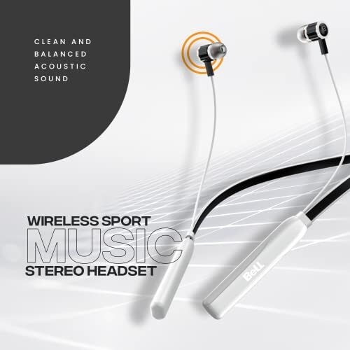 Bell Blbhs055 Voice Assistant Bluetooth Wireless In Ear Earphone Headset With Super Deep Bass & Mic, 50H Play Time, Stereo Headset & Magnetic Earbuds With Passive Noise Cancellation Neckband (White)