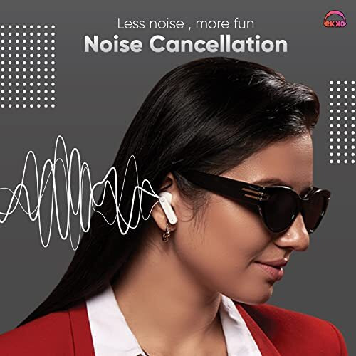 Ekko Earbeats T04 Bluetooth Truly Wireless In Ear Earbuds With Enc Call Noise Cancellation, 50H Playtime,10Mm Driver, Twin Connect, Type-C Fast Charging, Siri & Google Assistant Activate (White)