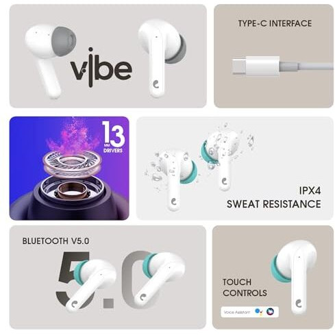 Candytech Vibe Tws With 13Mm Dynamic Sound Driver & Signature Sound & True Bass,30 Hrs Playtime, Touch Controls, Google & Siri Assistant Type C Fast Charging (Black Orange)