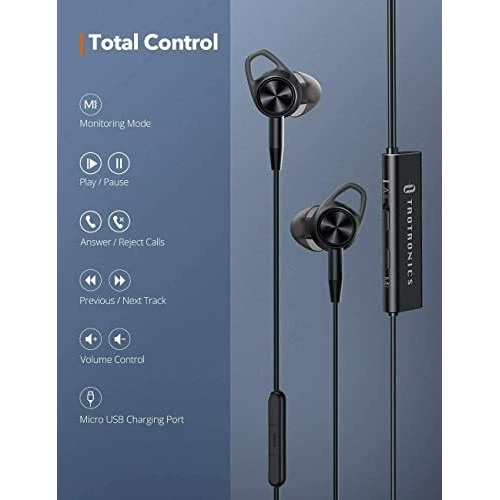 Texas Elements Tt-Ep002 Active Noise Cancelling Wired Earbuds In Ear Stereo Awareness Monitor Remote Earphones Wired Headset Black