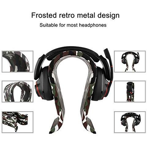 Geekria Vegan Leather Wooden Omega Headphone Stand For Over-Ear Headphones, Gaming Headset Holder, Desk Display Hanger Compatible With Sennheiser, Jbl, Hyperx, Razer, Turtle Beach, Sony Ps5 (Camo)