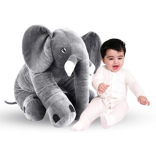 Dearjoy Big Size Fibre Filled Stuffed Animal Elephant Soft Toy For Kids Of Plush Hugging Soft Toy For Kids Boy Girl Birthday Gift (3 Years+, 60 Cm, Grey Color)