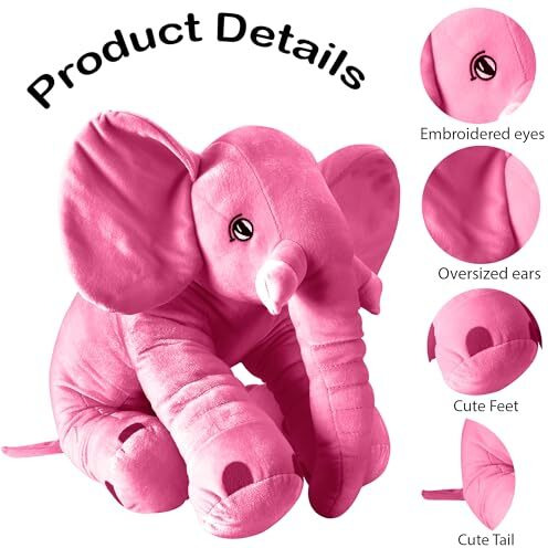 Dearjoy Big Size Fibre Filled Stuffed Animal Elephant Soft Toy For Kids Of Plush Hugging Soft Toy For Kids Boy Girl Birthday Gift (3 Years+, 60 Cm, Pink Color)