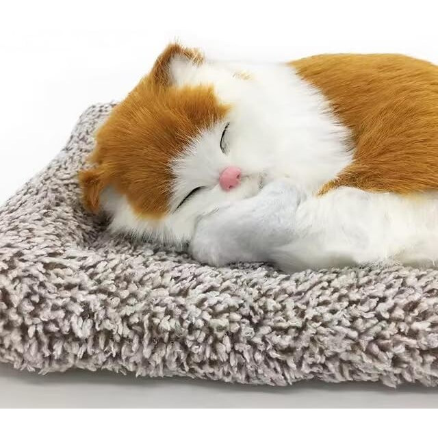 Super Toy Cute Sleeping Cat Plush Toy With Meow Sound, Gift For Kids Car Dashboard Accessories (White)