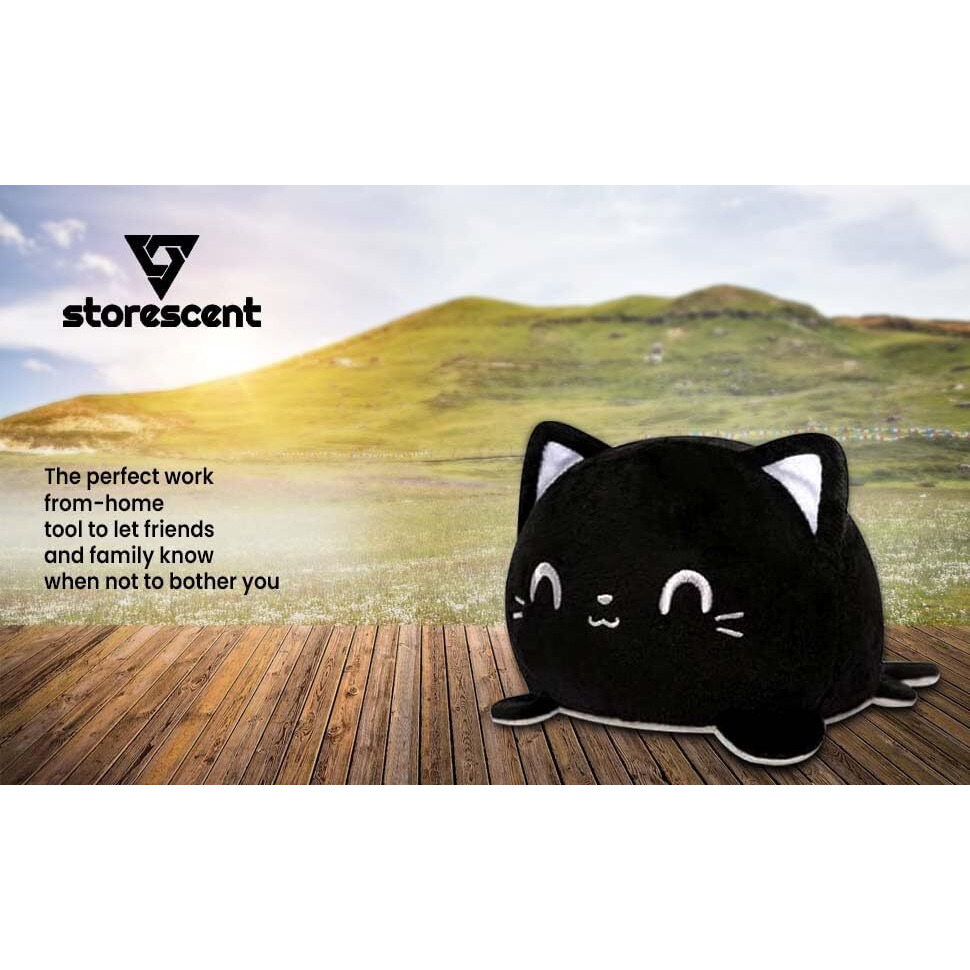 Storescent Reversible Cat Soft Toys For Kids, Cat Stuffed Animal Plush Soft Toys For Boys And Girls | Cat Plushie Toy (Happy Black/Angry Grey)