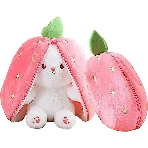 Storescent Rabbit With Chain Reversible Bunny Rabbit Soft Stuffed Toys For Girls Boys Baby Kids | Doll, Teddy Bear Plushies, Animal Toy | Strawberry/Carrot Shaped Pink Colour | Gift Item For Kids 30Cm
