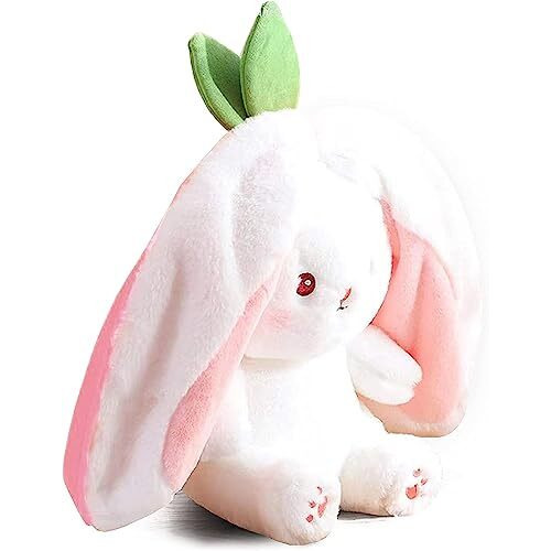 Storescent Rabbit With Chain Reversible Bunny Rabbit Soft Stuffed Toys For Girls Boys Baby Kids | Doll, Teddy Bear Plushies, Animal Toy | Strawberry/Carrot Shaped Pink Colour | Gift Item For Kids 30Cm