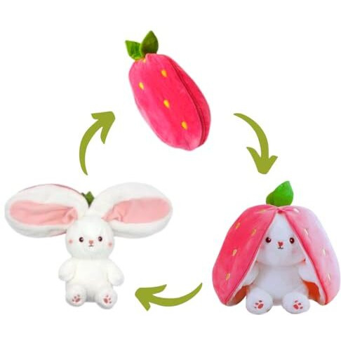 Audbot Strawberry Bunny Soft Toy - 30Cm With Smooth Chain Zipper | Plushie Cute Rabbit Stuffed Toys For Baby Boys & Girls | Best Gift For Loved Once