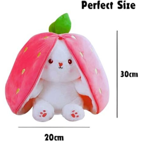 Audbot Strawberry Bunny Soft Toy - 30Cm With Smooth Chain Zipper | Plushie Cute Rabbit Stuffed Toys For Baby Boys & Girls | Best Gift For Loved Once