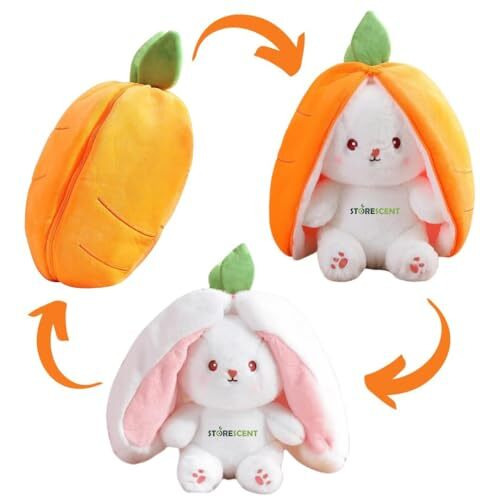 Storescent Reversible Carrot Bunny Plush Toy, Adorable & Versatile Stuffed Animal With Zipper - Soft Rabbit Toy, Pillow & Decorative Gift (Carrot Bunny 30Cm)