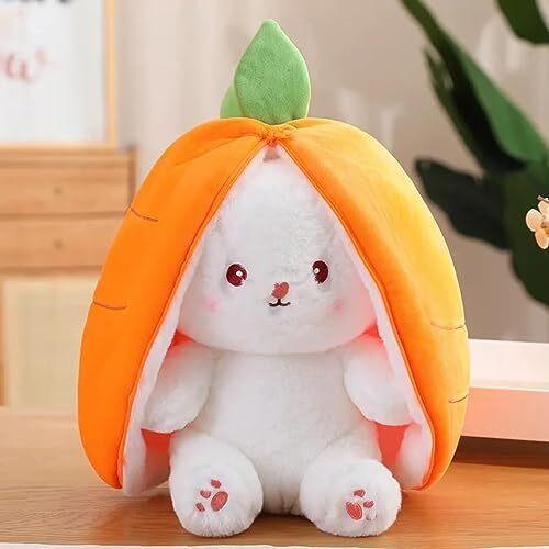 Storescent Reversible Carrot Bunny Plush Toy, Adorable & Versatile Stuffed Animal With Zipper - Soft Rabbit Toy, Pillow & Decorative Gift (Carrot Bunny 30Cm)