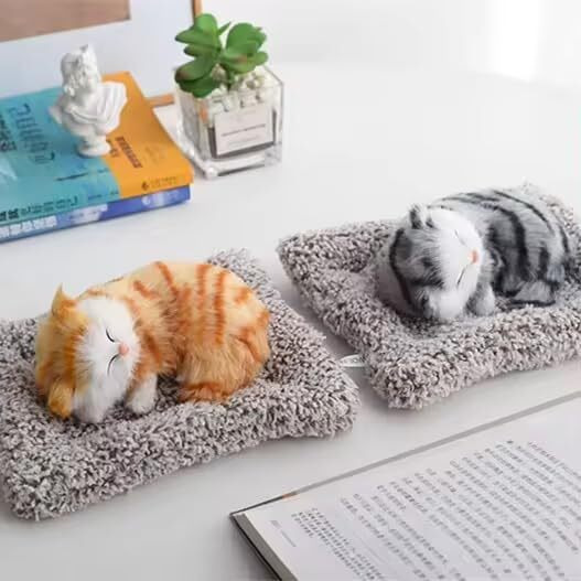 Super Toy Cute Sleeping Cat Plush Toy With Meow Sound, Gift For Kids Car Dashboard Accessories (Stripped Orange)