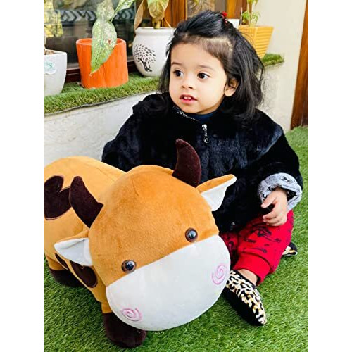 Dearjoy Big Size Fibre Filled Stuffed Animal Cow Soft Toy For Baby Of Plush Hugging Pillow Soft Toy For Kids Boy Girl Birthday Gift (50 Cm, Brown), 1 Count