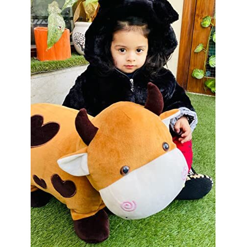 Dearjoy Big Size Fibre Filled Stuffed Animal Cow Soft Toy For Baby Of Plush Hugging Pillow Soft Toy For Kids Boy Girl Birthday Gift (50 Cm, Brown), 1 Count
