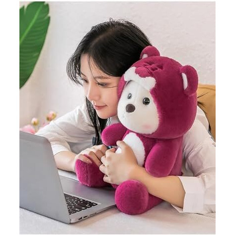 Storescent Soft Toys For Kids - Stuffed Animal Plush Soft Toy For Boys & Girls | Plushie Toy Half Hooded Strawberry Bear 40Cm
