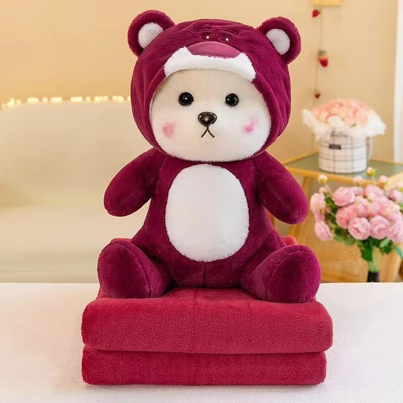 Storescent Soft Toys For Kids - Stuffed Animal Plush Soft Toy For Boys & Girls | Plushie Toy Half Hooded Strawberry Bear 40Cm