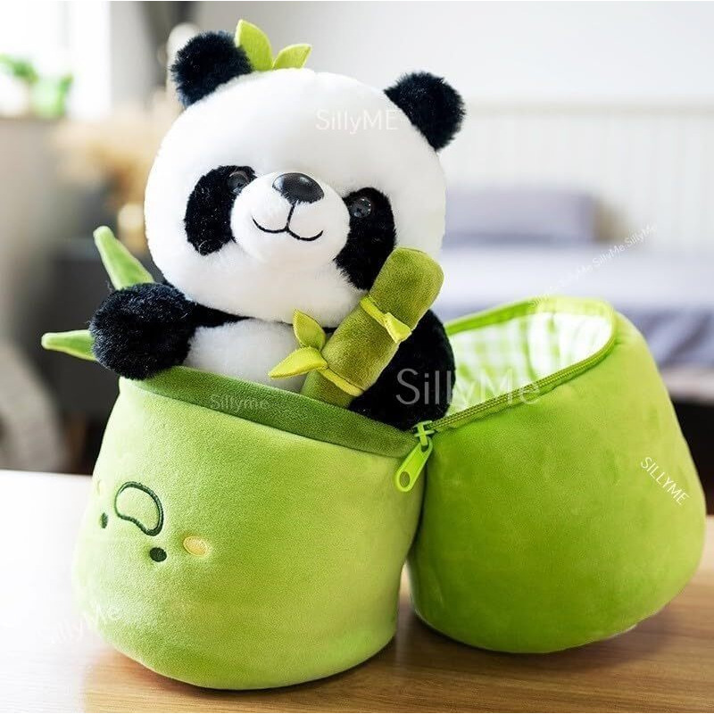 Sillyme Cute Panda Plush Toy In Bamboo - Kawaii Teddy Bear - Birthday Gift - Soft Stuffed Animal Toy - Bunny (Green)