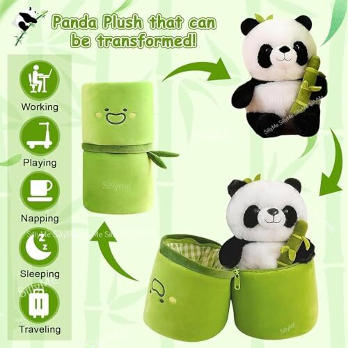 Sillyme Cute Panda Plush Toy In Bamboo - Kawaii Teddy Bear - Birthday Gift - Soft Stuffed Animal Toy - Bunny (Green)