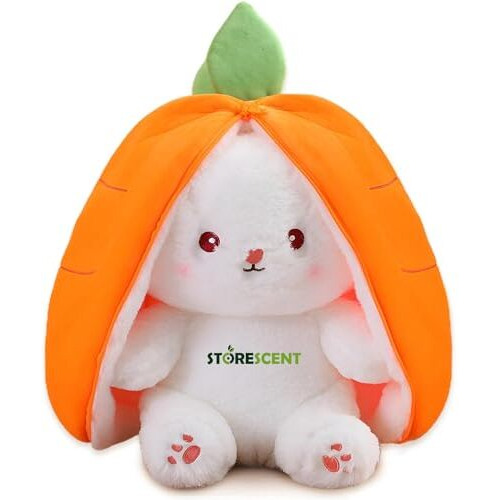 Storescent Reversible Carrot Bunny Plush Toy, Adorable & Versatile Stuffed Animal With Zipper - Soft Rabbit Toy, Pillow & Decorative Gift (Carrot Bunny 35Cm)