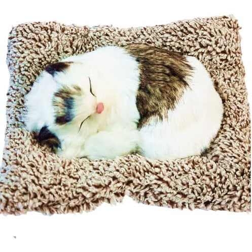 Super Toy Cute Sleeping Cat Plush Toy With Meow Sound, Gift For Kids Car Dashboard Accessories (Stripped Brown)