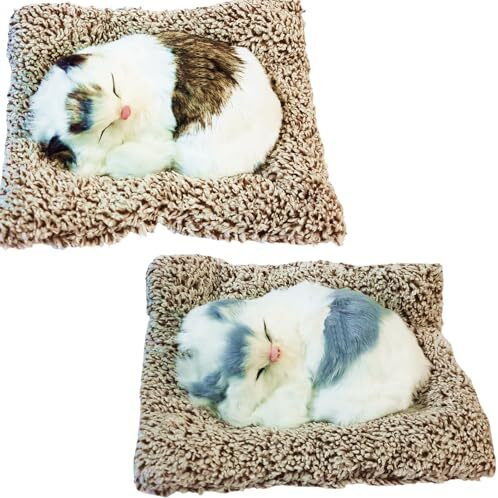 Super Toy Cute Sleeping Cat Plush Toy With Meow Sound, Gift For Kids Car Dashboard Accessories (Stripped Brown)