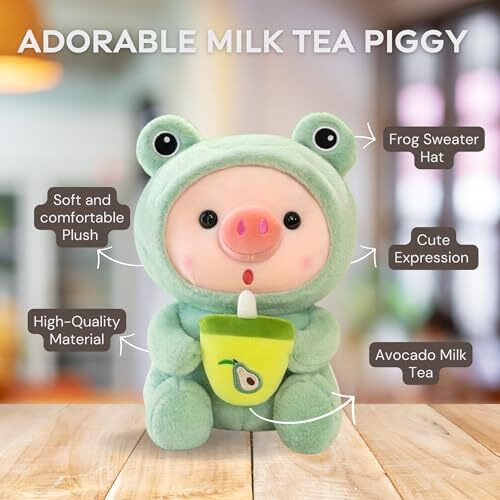 Thrive Toys Soft Toys For Kids Girls - Milk Tea Piggy 26Cm Plushies Cute Teddy Bear | Animal Stuff Toys | Birthday Gift For Baby, Boy, Kids, Girl & Girlfriend | Ideal For Special Occasions (Green)