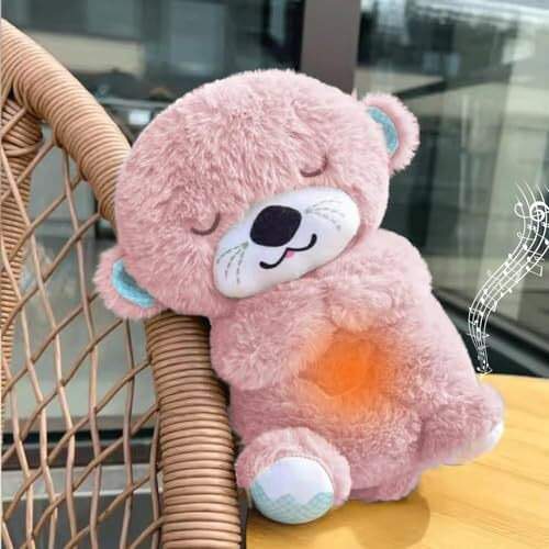 Utpati Breathing Teddy Otter Glowing Music For Baby With Sensory Sleep Lights Rhythmic Simulation Plush Toy For Babies Kids Soothing Sound