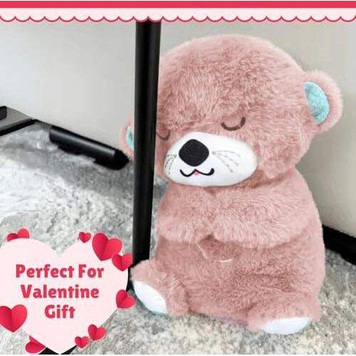 Utpati Breathing Teddy Otter Glowing Music For Baby With Sensory Sleep Lights Rhythmic Simulation Plush Toy For Babies Kids Soothing Sound