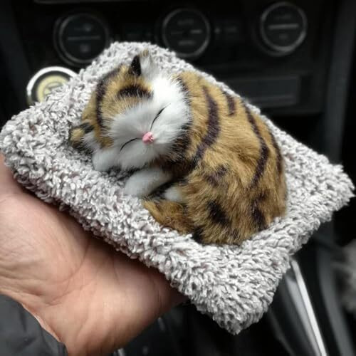 Super Toy Cute Sleeping Cat Plush Toy With Meow Sound, Gift For Kids Car Dashboard Accessories (Brown)