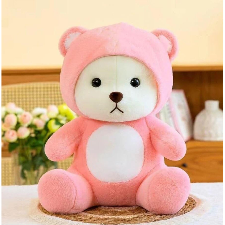 Storescent Hooded Teddy Bear Plush Toy | Soft & Cute Stuffed Animal Toy For Hugging For Kids & Loved Ones - Light Pink 45Cm