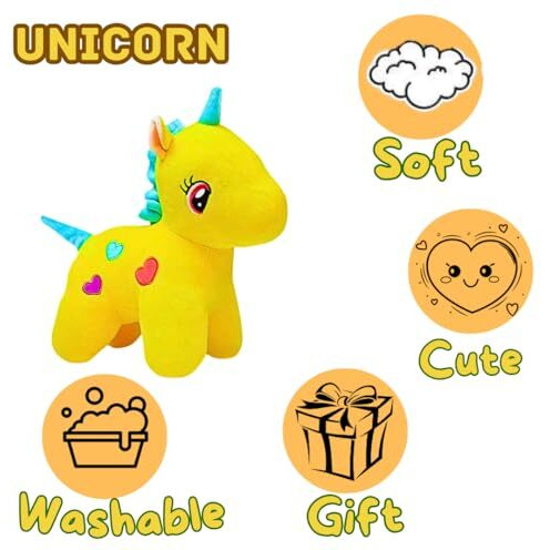 Audbot 25Cm Yellow Unicorn Soft Toys For Baby Kids Girls | Plushie Animal Toys For Babies | Toys For Kids | Best Gift For Unisex Adults, Kids & Loved Once