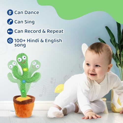 Vaayu -E- Store Dancing Cactus Toy, Wriggle & Singing For Babies & Kids, Plush Electronic Toys, Voice Recording Repeats