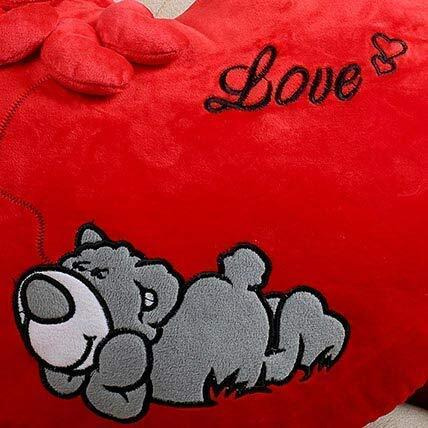 Delicado Velvet Huggable Heart Shape Sleeping Dog Soft Plush Stuffed Cushion Pillow Toy, Red