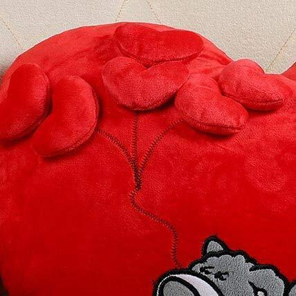 Delicado Velvet Huggable Heart Shape Sleeping Dog Soft Plush Stuffed Cushion Pillow Toy, Red