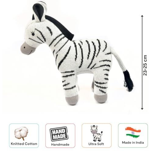 Nesta Toys - Zebra Animal Soft Toy | Snuggly Knitted Cotton Plush Toy For Babies, Toddlers And Kids | Animal Doll For Kids