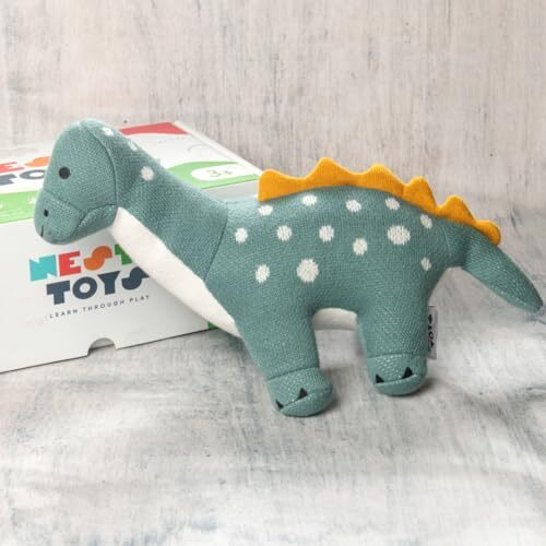 Nesta Toys - Dippy The Dinosaur Plush Toy For Kids | Snuggly Knitted Cotton Plush Toy For Babies, Toddlers And Kids | Animal Doll For Kids