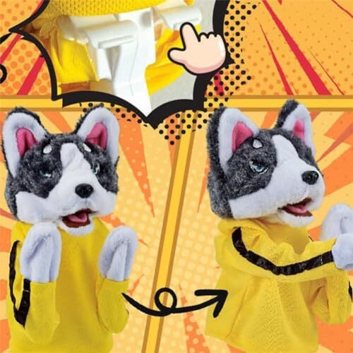 Kung Fu Dog, Kung Fu Husky, Gloves Doll Children's Game Plush Toys Stuffed Hand Puppet Dog Action Toy With Sounds For Kids Gifts(Button Cell Battery Not Included) (1 Pcs)