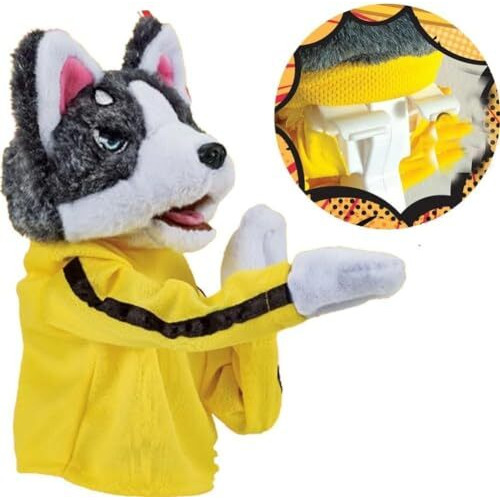 Kung Fu Dog, Kung Fu Husky, Gloves Doll Children's Game Plush Toys Stuffed Hand Puppet Dog Action Toy With Sounds For Kids Gifts(Button Cell Battery Not Included) (1 Pcs)