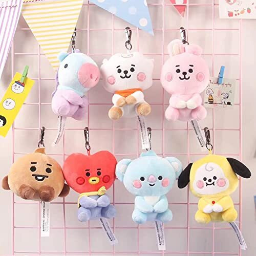 Kawaii Kart | Bts Bt21 Baby Sitting Plushy Soft Toy With Metal Hook | Bt21 Toy Gift Statue Merchandisefor Bts Army And Kpop Lovers (Size - 12 Cm) (Chimmy)