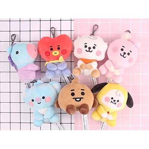 Kawaii Kart | Bts Bt21 Baby Sitting Plushy Soft Toy With Metal Hook | Bt21 Toy Gift Statue Merchandisefor Bts Army And Kpop Lovers (Size - 12 Cm) (Chimmy)