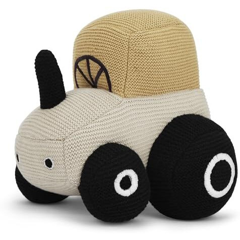 Haus & Kinder Knitted New Born Baby Toys-Car Toy Gift For Kids, Soft Toys For Girls & Soft Toys For Boys, Toddler Toys, Toys For New Born Baby Boy And Girls, Palewhisper-Corn Silk-Black, 10X25 Cm, 1Pc