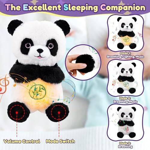 Tcco Breathing Stuffed Animal, Portable Plush Baby Toy, Soothing Stuffed Animal For Anxiety Adults And Kids, Breathing Otter, Breathing Lights And Sound Machine With Realistic Breathin - Panda